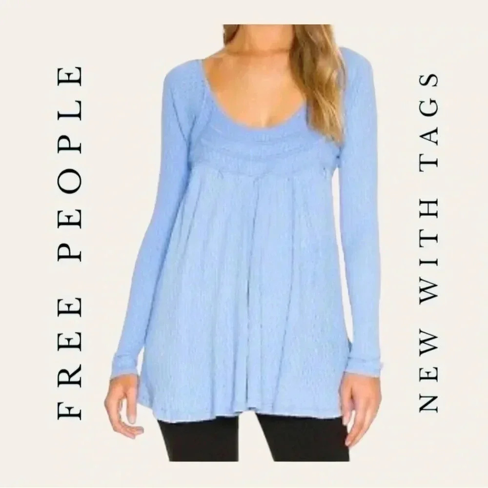 1212. FREE PEOPLE ITS ALWAYS YOU TOP CORNFLOWER IN COLOR SIZE XSMALL OVERSIZED